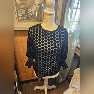 Zara Black Velvet Polka Dot Blouse